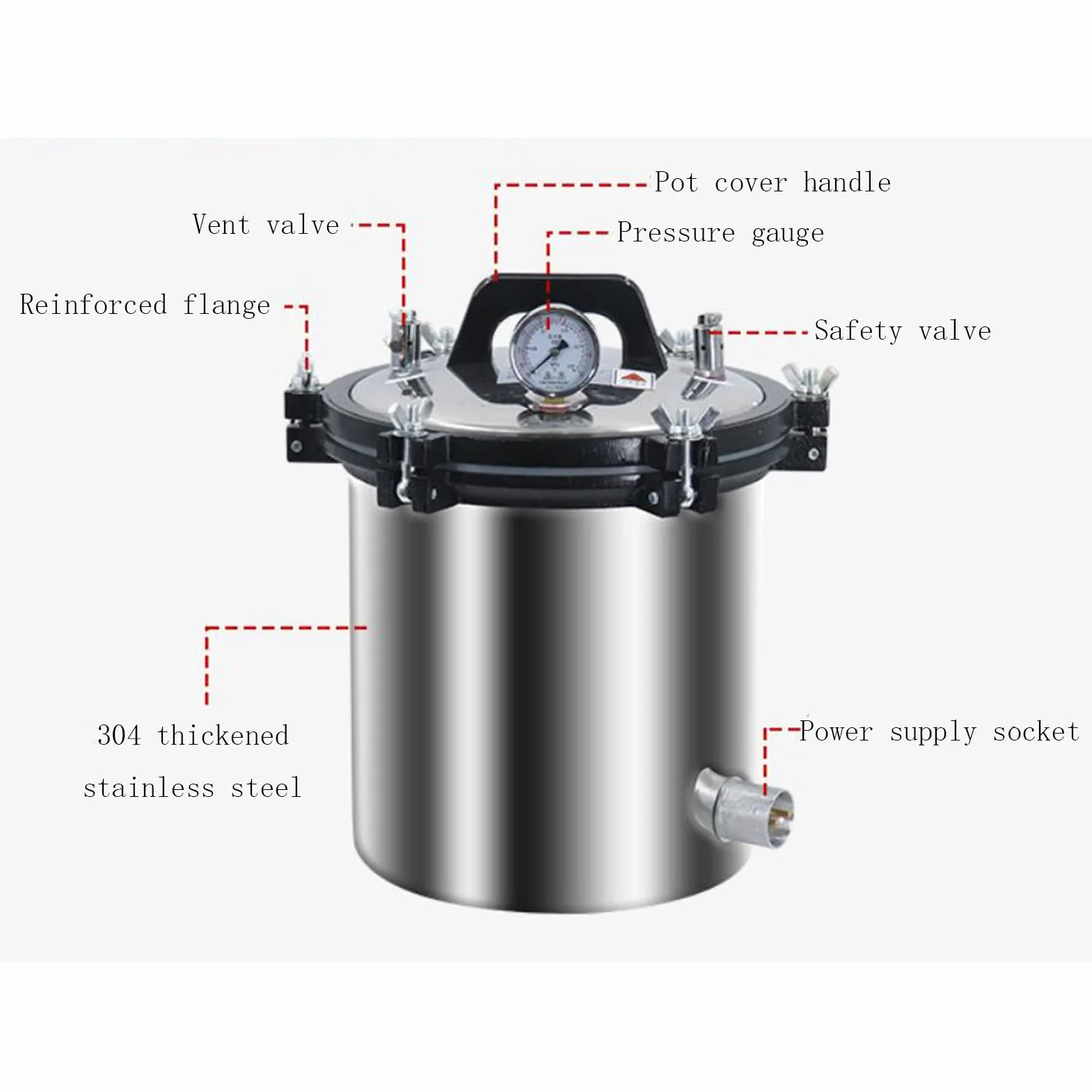 Tragbarer Autoklav mit Druckdampfsterilisator aus Edelstahl, tragbar, vertikal, mit Dreiventil-Technologie zur Vermeidung von Trockenverbrennungen, Laborausrüstung