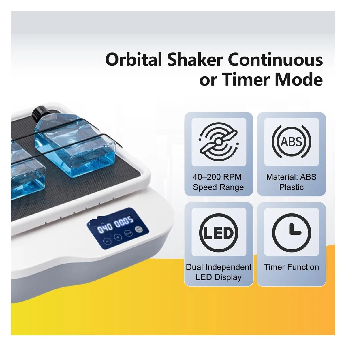 Orbital-Schüttler, Digitaler Orbitalschüttler OS180-S 40–200 U/min LED Bürstenloser Gleichstrommotor Kompakter Laborschüttler mit Timer Entfärbungsplattform