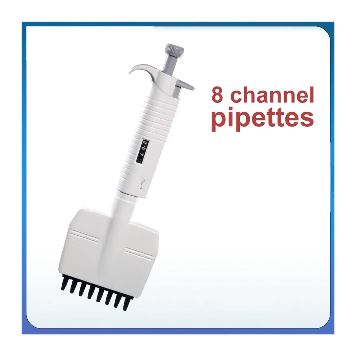 Mikropipette， Mechanische Achtkanal-Mikropipette Manuelle Mehrkanal-Pipette mit einstellbarem Volumen für Laborzwecke(5-50ul)