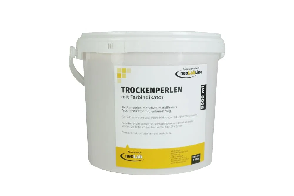 neoLabLine Trockenperlen mit Farbindikator, 5 Liter, Silikagel-Adsorbenz, Korngröße 2 bis 5 mm