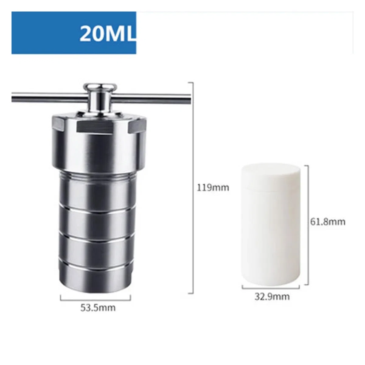 Autoklavenreaktor, Mit PTFE auskleideter hydrothermischer Synthesereaktor, Hochdruckbehälter,Zuverlässige Dichtungsstruktur(20ml)