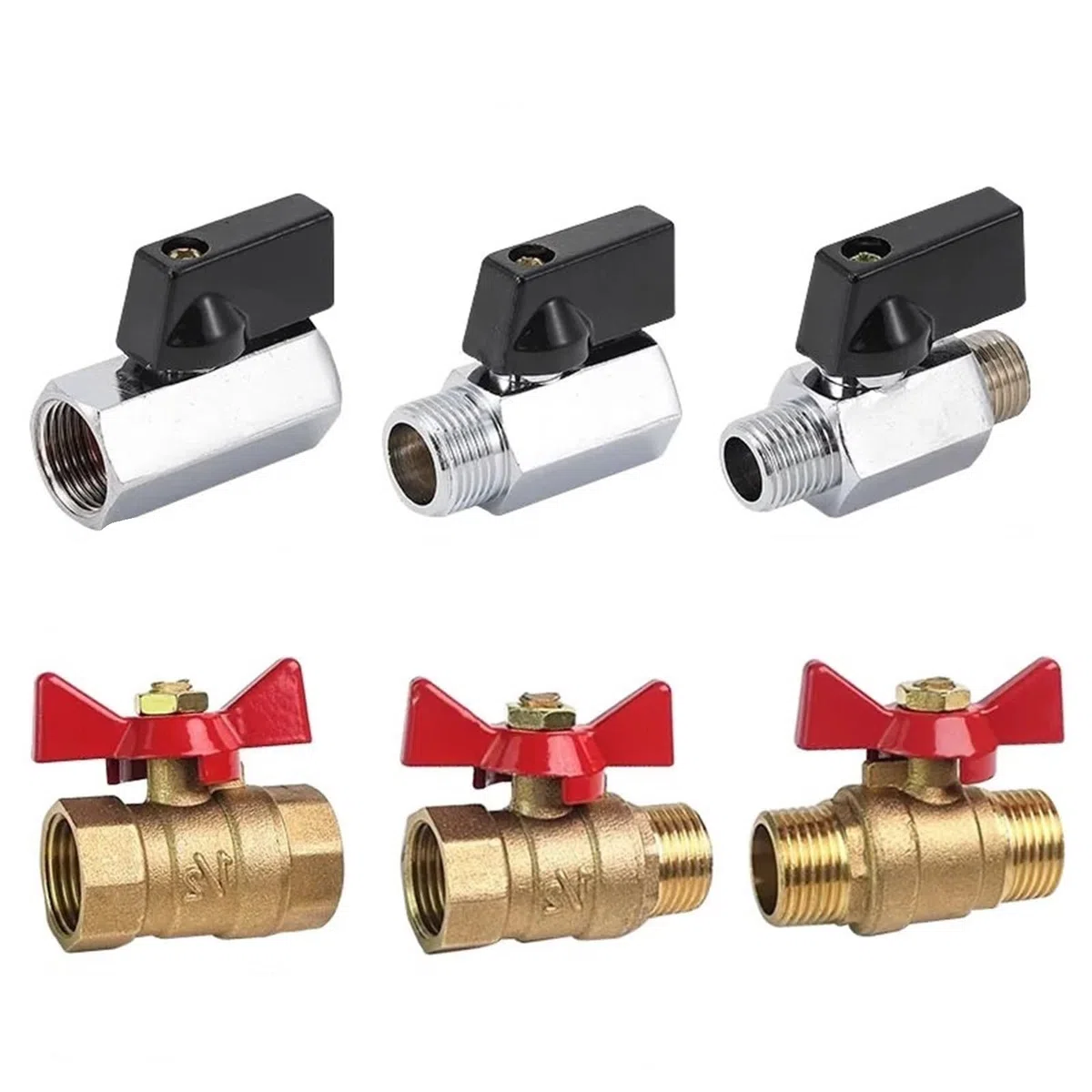 5/20/100 Stück Messing-Kugelhahn, Luftkompressor, Wasser, Gas, Öl, Absperrventil, 1/8 Zoll, 1/4, 3/8, 1/2, Gewinde, Mini-Stecker auf Buchse(45293,20 PCS)