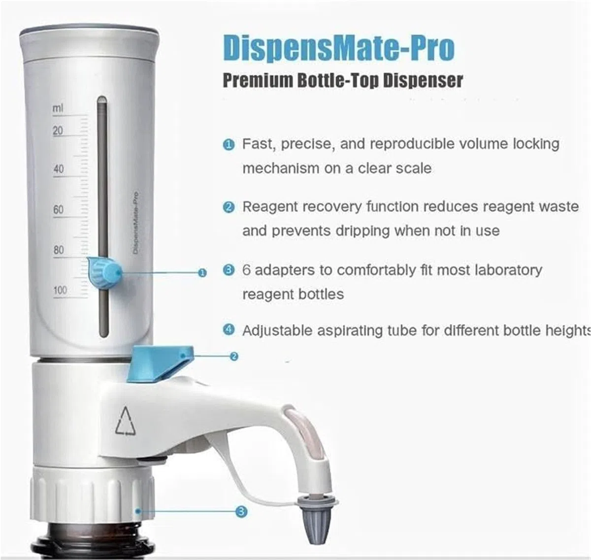 Pipetten Pipette, Quantitatives Flaschenaufsatz-Dispenser-Labor Mit Großer Kapazität Bis Zu 100 Ml Vollständig Einstellen,Labor(Dispenser 10-100 ml)